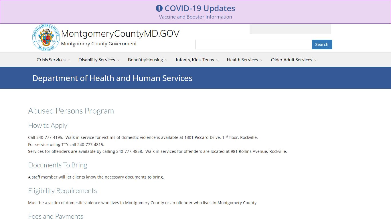 Abused Persons Program - Montgomery County, Maryland